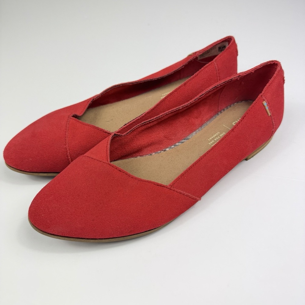 TOMS Julie Flats Women's Size 9 Red Suede Slip On Ballet Flat Shoes